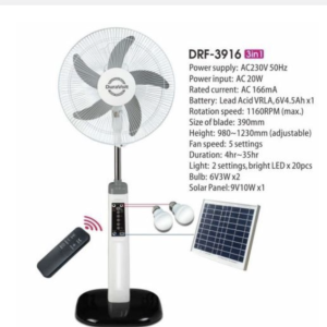 16" Standing Rechargeable Fan With Solar Panel Remote Control